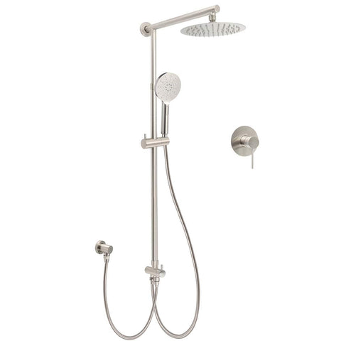 Brushed Nickel Round 8" Rain Head Shower Handheld Sliding Rail Arm Mixer 2in1 Set | darrahopens.com.au Premium AU Stock
