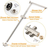 Brushed Nickel Round 8" Rain Head Shower Handheld Sliding Rail Arm Mixer 2in1 Set | darrahopens.com.au Premium AU Stock