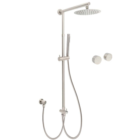 Darrahopens Furniture > Bathroom > Shower Heads & Screens Brushed Nickel Round 8" Rain Head Shower Stainless Steel Handheld Sliding Rail Arm Chrome Set + Twin Taps