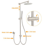 Darrahopens Furniture > Bathroom > Shower Heads & Screens Brushed Nickel Round 8" Rain Head Shower Stainless Steel Handheld Sliding Rail Arm Chrome Set + Twin Taps