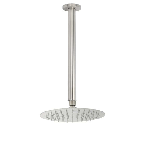 Brushed Nickel Round 8" Shower Rain Head + 300mm Brass Ceiling Dropper Arm Set | darrahopens.com.au Premium AU Stock