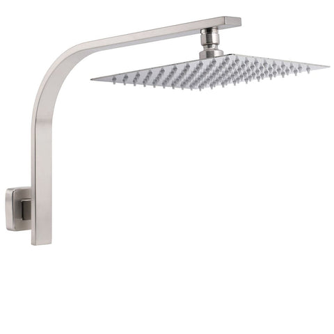 Darrahopens Furniture > Bathroom > Shower Heads & Screens Brushed Nickel Silver Square 10" Rain Shower Head & Brass Gooseneck Wall Arm Set