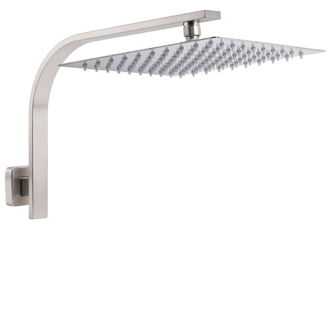 Darrahopens Furniture > Bathroom > Shower Heads & Screens Brushed Nickel Silver Square 12" Rain Shower Head & Brass Gooseneck Wall Arm Set