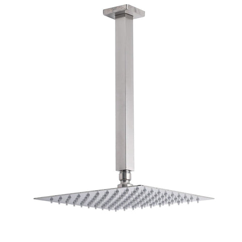 Brushed Nickel Square 10" Rain Shower Head 300mm Brass Ceiling Dropper Arm Set | darrahopens.com.au Premium AU Stock
