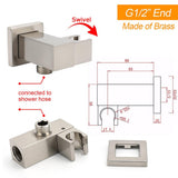 Brushed Nickel Square Bracket Flexible Shower Head Holder Wall Connector 1/2" End Thread | darrahopens.com.au Premium AU Stock
