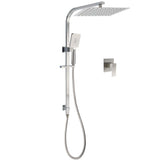 Darrahopens Furniture > Bathroom > Shower Heads & Screens Brushed Nickel Square Twin Shower Set 12" Rain Head 3 Modes Handheld Silding Rail Wall Mixer