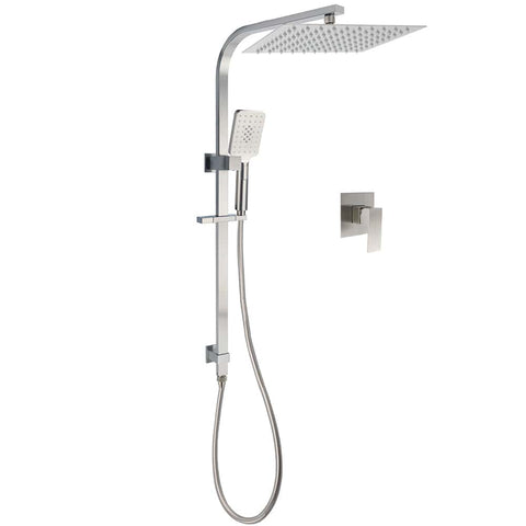 Darrahopens Furniture > Bathroom > Shower Heads & Screens Brushed Nickel Square Twin Shower Set 12" Rain Head 3 Modes Handheld Silding Rail Wall Mixer