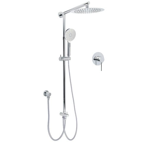 Darrahopens Furniture > Bathroom > Shower Heads & Screens Chrome 10" Round Rain Handheld Daul Shower Head Arm Sliding Rail Wall Mounted Mixer