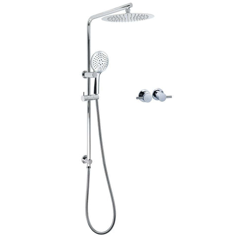 Chrome 250mm Rain Shower Head Round Handheld Sliding Rail Diverter Arm Twin Taps Set | darrahopens.com.au Premium AU Stock