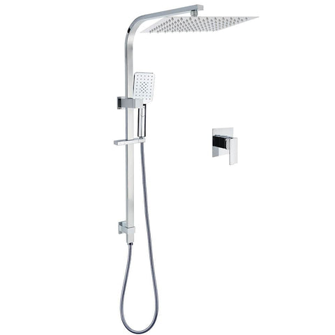 Darrahopens Furniture > Bathroom > Shower Heads & Screens Chrome Dual Square Shower Set 12" Rain Shower Head 3 Function Handheld Rail Arm Mixer