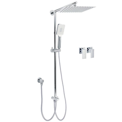 Darrahopens Furniture > Bathroom > Shower Heads & Screens Chrome Square 10" Twin Shower Head Handheld Sliding Rail Set Wall Inlet Diverter Twin Taps