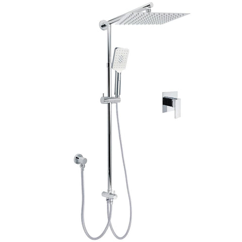 Darrahopens Furniture > Bathroom > Shower Heads & Screens Chrome Square 10" Twin Shower Head Handheld Sliding Rail Set Wall Inlet Elbow With Mixer