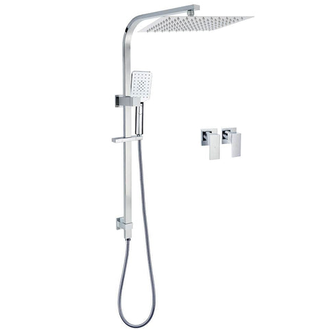 Darrahopens Furniture > Bathroom > Shower Heads & Screens Chrome Twin Square Shower Set 12" Rain Shower Head 3 Function Handheld Rail Arm Taps