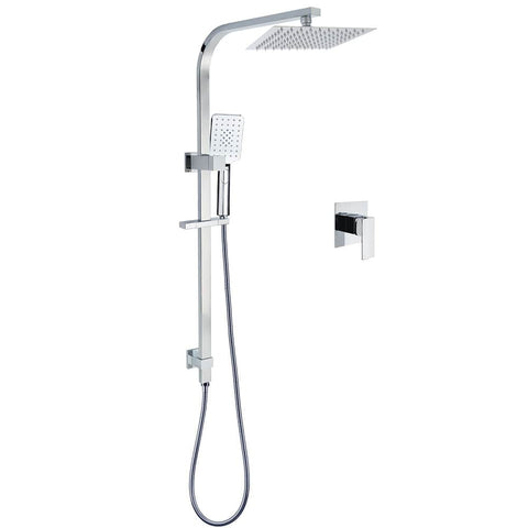 Darrahopens Furniture > Bathroom > Shower Heads & Screens Chrome Twin Square Shower Set 8" Rain Shower Head 3 Function Handheld Rail Arm Mixer