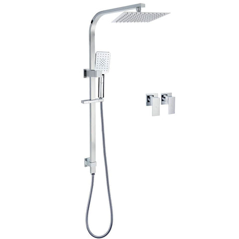 Darrahopens Furniture > Bathroom > Shower Heads & Screens Chrome Twin Square Shower Set 8" Rain Shower Head 3 Function Handheld Rail Arm Taps