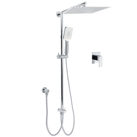 Darrahopens Furniture > Bathroom > Shower Heads & Screens Double Square Shower Head 12" Rain Rose + 3 Modes Handheld Diverter Rail Arm Mixer Set