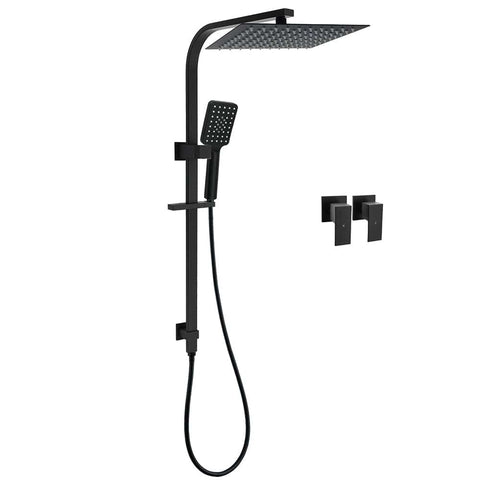 Darrahopens Furniture > Bathroom > Shower Heads & Screens Dual Shower Set Matt Black 12" Rainfall Head 3 Modes Handheld Silding Rail Combo Double Taps