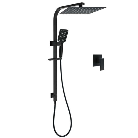 Darrahopens Furniture > Bathroom > Shower Heads & Screens Dual Shower Set Matt Black 12" Rainfall Head 3 Modes Handheld Silding Rail Combo Mixer