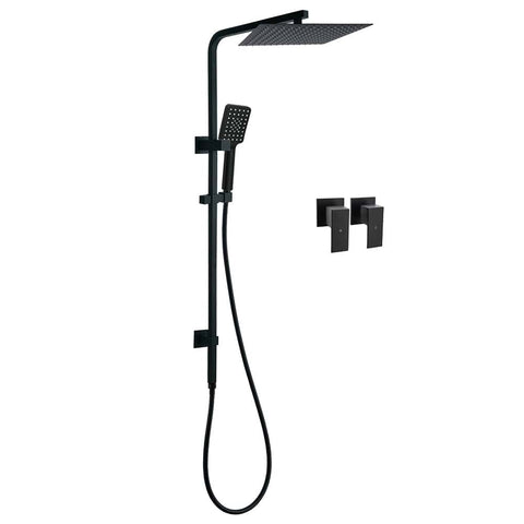 Darrahopens Furniture > Bathroom > Shower Heads & Screens Dual Shower Square Large 12" Rainfall Head 3 Modes Handheld Wall Rail Twin Taps Matt Black