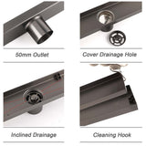 Darrahopens Furniture > Bathroom > Shower Heads & Screens Gun Metal 304 SUS 900mm Tile Insert Linear Shower Grate Floor Drain 50mm Waste