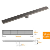 Darrahopens Furniture > Bathroom > Shower Heads & Screens Gun Metal 900mm Strip Fence Linear Shower Grate Floor Drain 50mm Central Waste