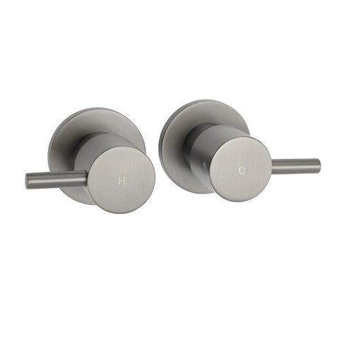 Darrahopens Furniture > Bathroom > Shower Heads & Screens Gun Metal Grey Brass 1/4 Turn Round Hot Cold Tap Wall Set For Shower Vanity Spout