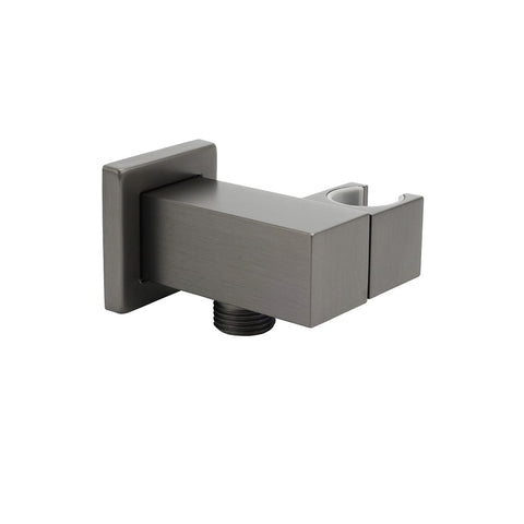 Darrahopens Furniture > Bathroom > Shower Heads & Screens Gun Metal Grey Square Shower Head Holder Bracket Inlet Elbow Water Connector Kit