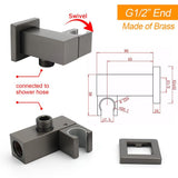 Darrahopens Furniture > Bathroom > Shower Heads & Screens Gun Metal Grey Square Shower Head Holder Bracket Inlet Elbow Water Connector Kit