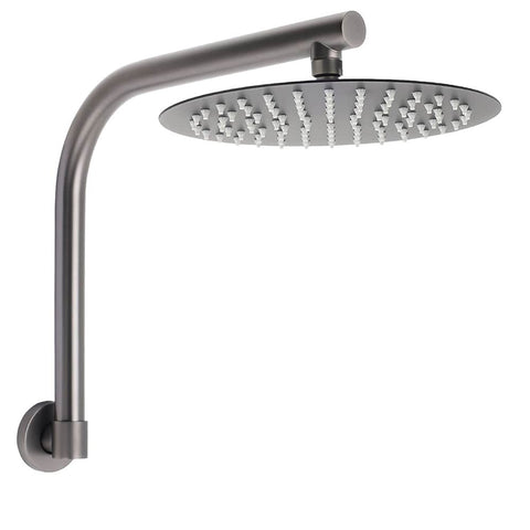 Gun Metal Round 10" Rainfall Shower Head + High Rise Gooseneck Wall Arm Bath Set | darrahopens.com.au Premium AU Stock