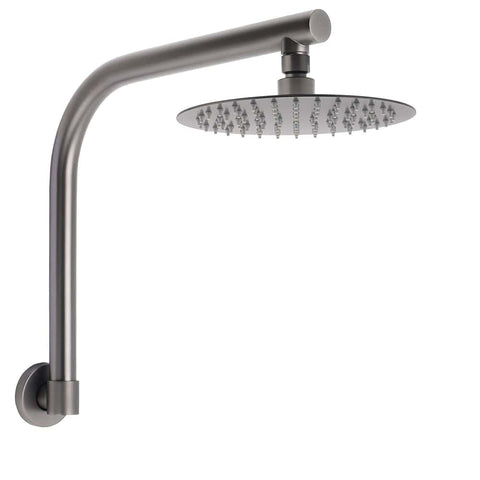Gun Metal Round 8" Rainfall Shower Head + High Rise Gooseneck Wall Arm Bath Set | darrahopens.com.au Premium AU Stock