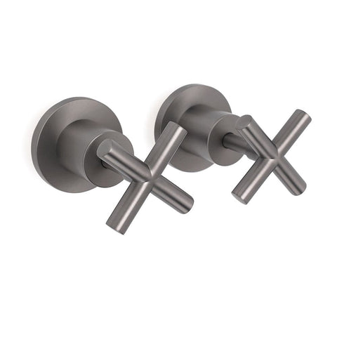Darrahopens Furniture > Bathroom > Shower Heads & Screens Gun Metal Shower 1/4 Turn Twin Taps Pair Bath Spout Hot Cold Water Mixer Valve
