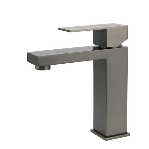 Darrahopens Furniture > Bathroom > Shower Heads & Screens Gun Metal Square Cubic Basin Mixer Faucet Hot Cold Tap Kitchen Laundry Vanity Set