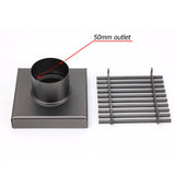 Darrahopens Furniture > Bathroom > Shower Heads & Screens Gun Metal SUS 100mm Square Strip Fence Floor Drain Small Shower Grate 50mm Waste