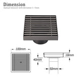Darrahopens Furniture > Bathroom > Shower Heads & Screens Gun Metal SUS 100mm Square Strip Fence Floor Drain Small Shower Grate 50mm Waste