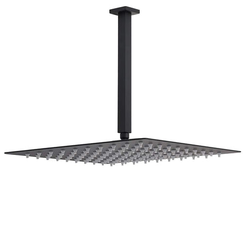Darrahopens Furniture > Bathroom > Shower Heads & Screens Matt Black 16" Large Rainfall Shower Head 300mm Ceiling Dropper Arm Square Mixer Taps