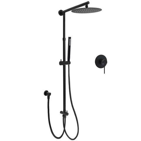 Darrahopens Furniture > Bathroom > Shower Heads & Screens Matt Black 2in1 Round Shower 10" Rainfall Head Metal Handheld Sliding Rail Diverter Mixer Set