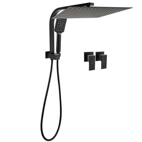 Darrahopens Furniture > Bathroom > Shower Heads & Screens Matt Black 2in1 Set 16" Large Shower Head 3 Modes Handheld Gooseneck Arm Twin Taps Set