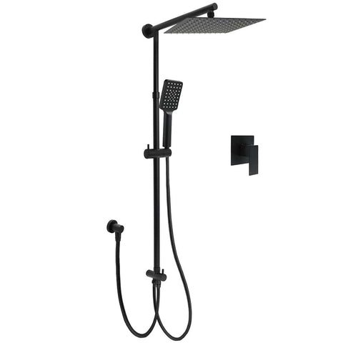 Darrahopens Furniture > Bathroom > Shower Heads & Screens Matt Black 2in1 Set Square 10" Shower Rain Head Handheld Adjustable Silding Rail + Mixer