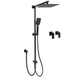 Darrahopens Furniture > Bathroom > Shower Heads & Screens Matt Black 2in1 Set Square 10" Shower Rain Head Handheld Adjustable Silding Rail + Twin Taps