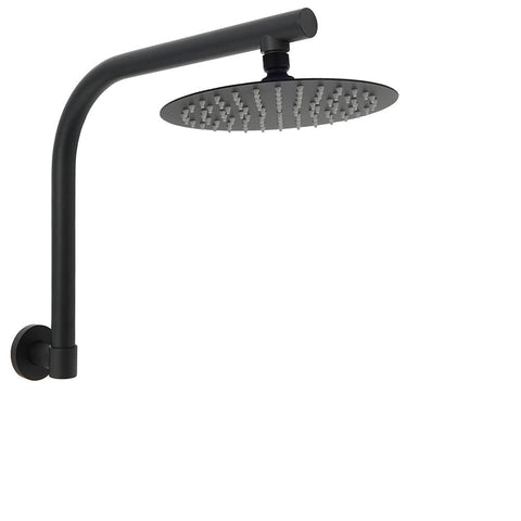 Darrahopens Furniture > Bathroom > Shower Heads & Screens Matt Black 8" Stainless Steel Round Rain Shower Head & Gooseneck Swivel Wall Arm Set