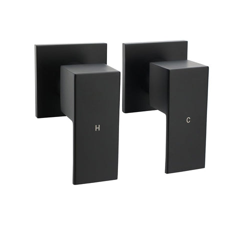 Darrahopens Furniture > Bathroom > Shower Heads & Screens Matt Black Brass 1/4 Turn Round Hot Cold Tap Wall Set For Shower Vanity Spout