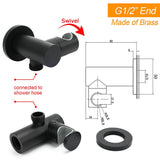 Darrahopens Furniture > Bathroom > Shower Heads & Screens Matt Black Brass Hand Shower Bracket Swivel Holder Wall Elbow Connector Water Inlet Kit