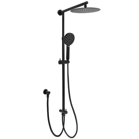 Darrahopens Furniture > Bathroom > Shower Heads & Screens Matt Black Dual Round Shower Set 10" Rain Head 3 Mode Handheld Sliding Rail Arm Diverter