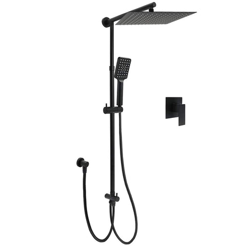 Darrahopens Furniture > Bathroom > Shower Heads & Screens Matt Black Dual Shower Large 12" Square Head Handheld Adjustable Silde Rail Set Mixer
