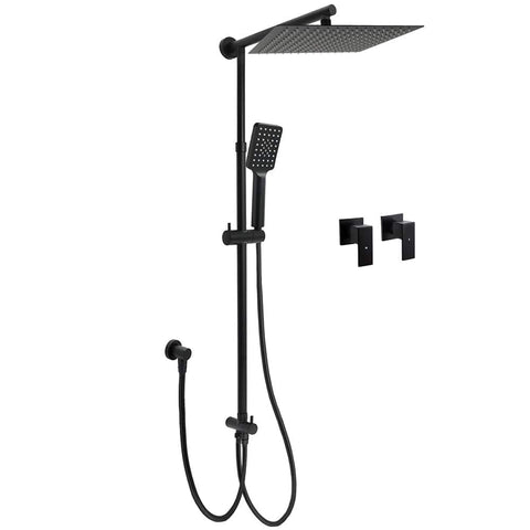Darrahopens Furniture > Bathroom > Shower Heads & Screens Matt Black Dual Shower Large 12" Square Head Handheld Adjustable Silde Rail Set Twin Taps