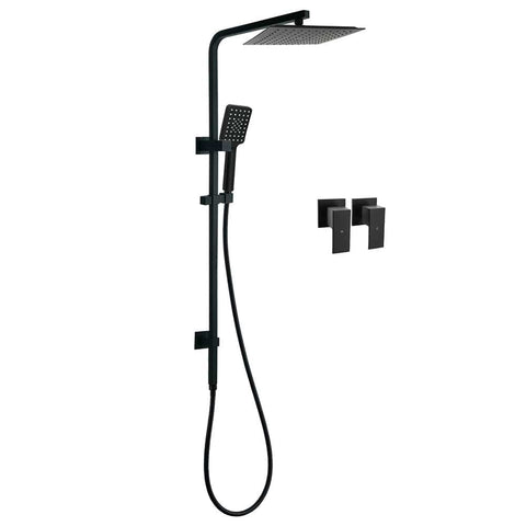 Darrahopens Furniture > Bathroom > Shower Heads & Screens Matt Black Dual Shower Square 10" Rain Head 3 Modes Handheld Brass Silde Rail Twin Taps