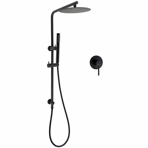 Matt Black Round 10" Rain Shower Head Brass Handheld Slide Rail Riser Arm Mixer Set | darrahopens.com.au Premium AU Stock