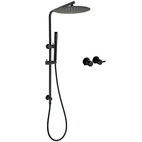 Darrahopens Furniture > Bathroom > Shower Heads & Screens Matt Black Round 12" Rain Shower Head Brass Handheld Riser Rail Set Diverter Mixer Taps