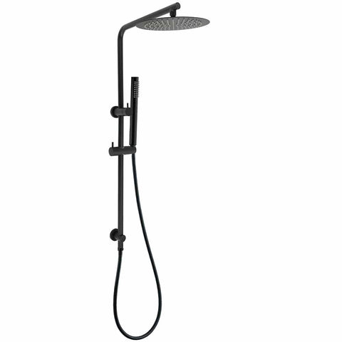 Matt Black Round 250mm Rain Shower Head Brass Handheld Slide Rail Riser Arm Set | darrahopens.com.au Premium AU Stock