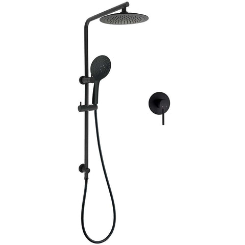 Darrahopens Furniture > Bathroom > Shower Heads & Screens Matt Black Round 9" Rainfall Head Handheld Sliding Rail Wall Arm Dual Shower Mixer Set
